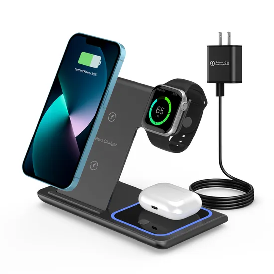 Quick 15W Foldable Charging Qi 3 in 1 Wireless Phone Qi Wireless Charger Stand